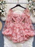 Airy Floral Puff-Sleeve Mini Dress