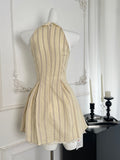 Vintage-Inspired Satin Bow Cream Stripe Dress