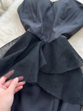 Oversized Bow Sheer Black Strapless Maxi Dress