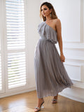 Platinum Grace One-Shoulder Chiffon Party Dress