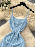 Delicate Bow Light Blue Sling Maxi Dress