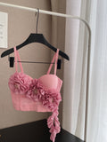 Exquisite 3D Flower Embellishments Pink Bustier