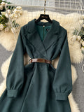 Structured Collar Belt Dark Green Dress