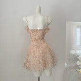 Layered Tulle  Floral Appliqué Pink Dress