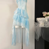 Ethereal Blue High-Low Ruffle Layered Summer Dress