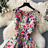 Fitted Bodice Flared Skirt Floral Dress