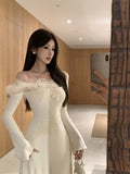 Pure desire temperament stitching lace slim fishtail dress