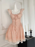 Lace Trims Romantic Blush Pink Dress