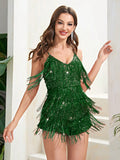 Sizzling Saffron Fringe Glitzy Sequin Party Dress