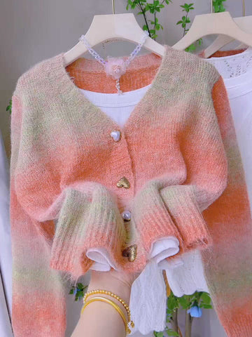 Soft Fluffy Heart Buttons Pastel Cardigan