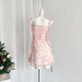 Ribbon-Tie Flared Skirt Pink Floral Dress