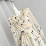 Wrap Floral Pattern Balloon Sleeves Dress