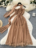 Taupe Flowing Sheer Maxi Dress