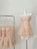 Layered Tulle  Floral Appliqué Pink Dress