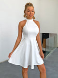 Timeless White Halter Neck Skater Dress