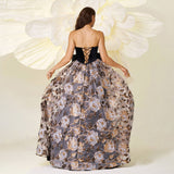 Luxurious Black Bow Floral Embroidered Prom Dress