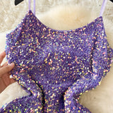 Purple High Slit Shimmer Sequin Dress