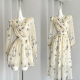 Wrap Floral Pattern Balloon Sleeves Dress