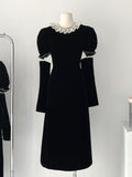 Puff Sleeves Timeless Black Midi Dress