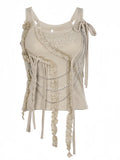 Lace Appliques Modern Edgy Beige Top