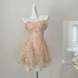 Layered Tulle  Floral Appliqué Pink Dress