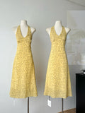 Subtle Floral Yellow Halter Neck Dress