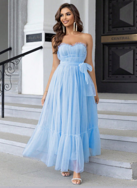 Blue Cobalt Whispers Strapless Tulle Dress