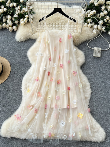 Ivory Tulle Overlay Floral Cami Dress