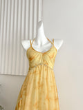 Button Yellow Tie-Dye Halter Maxi Dress