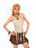 Lace Appliques Modern Edgy Beige Top