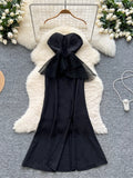 Oversized Bow Sheer Black Strapless Maxi Dress