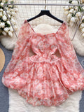 Airy Floral Puff-Sleeve Mini Dress