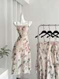 Asymmetrical Hemline Floral A-Line Dress