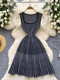 Vertical Striped Pattern Square Neck Dress