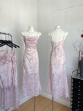 Spaghetti Straps Slim Silhouette Floral Pink Dress