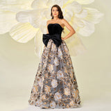 Luxurious Black Bow Floral Embroidered Prom Dress