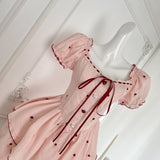 Ruffles Red Heart Buttons Pink Dress