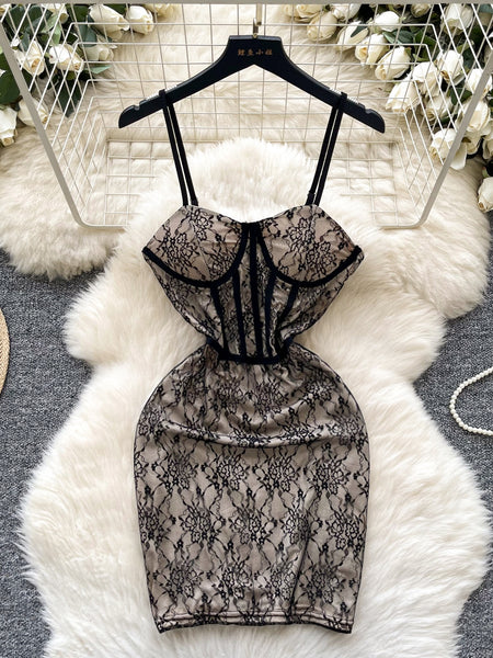 Black Lace Sling Bodycon Mini Dress