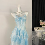 Ethereal Blue High-Low Ruffle Layered Summer Dress