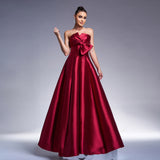 Statement Bow Off-Shoulder Satin Prom Dress