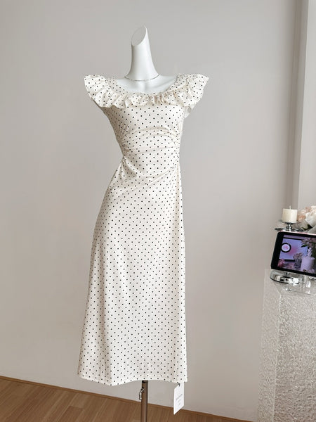 Vintage-Inspired Ruffle Black White Polka-Dot Dress