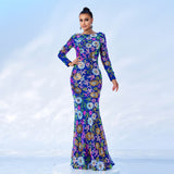 Long Sleeves Floral Trumpet Mermaid Prom Dress