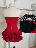 Exquisite Rose Strapless Red Corset Mini Dress