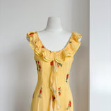 Cascading Frills Ruffled Neckline Yellow Floral Maxi Dress