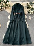 Structured Collar Belt Dark Green Dress