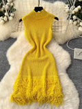 Vibrant Yellow Trendy Fringe Knit Dress