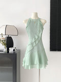 Pastel Green Ruffle Halter Dress