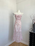 Spaghetti Straps Slim Silhouette Floral Pink Dress