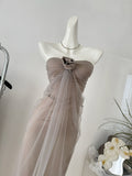 Floral Soft Tulle Elegant Strapless Dress