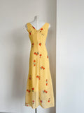 Cascading Frills Ruffled Neckline Yellow Floral Maxi Dress